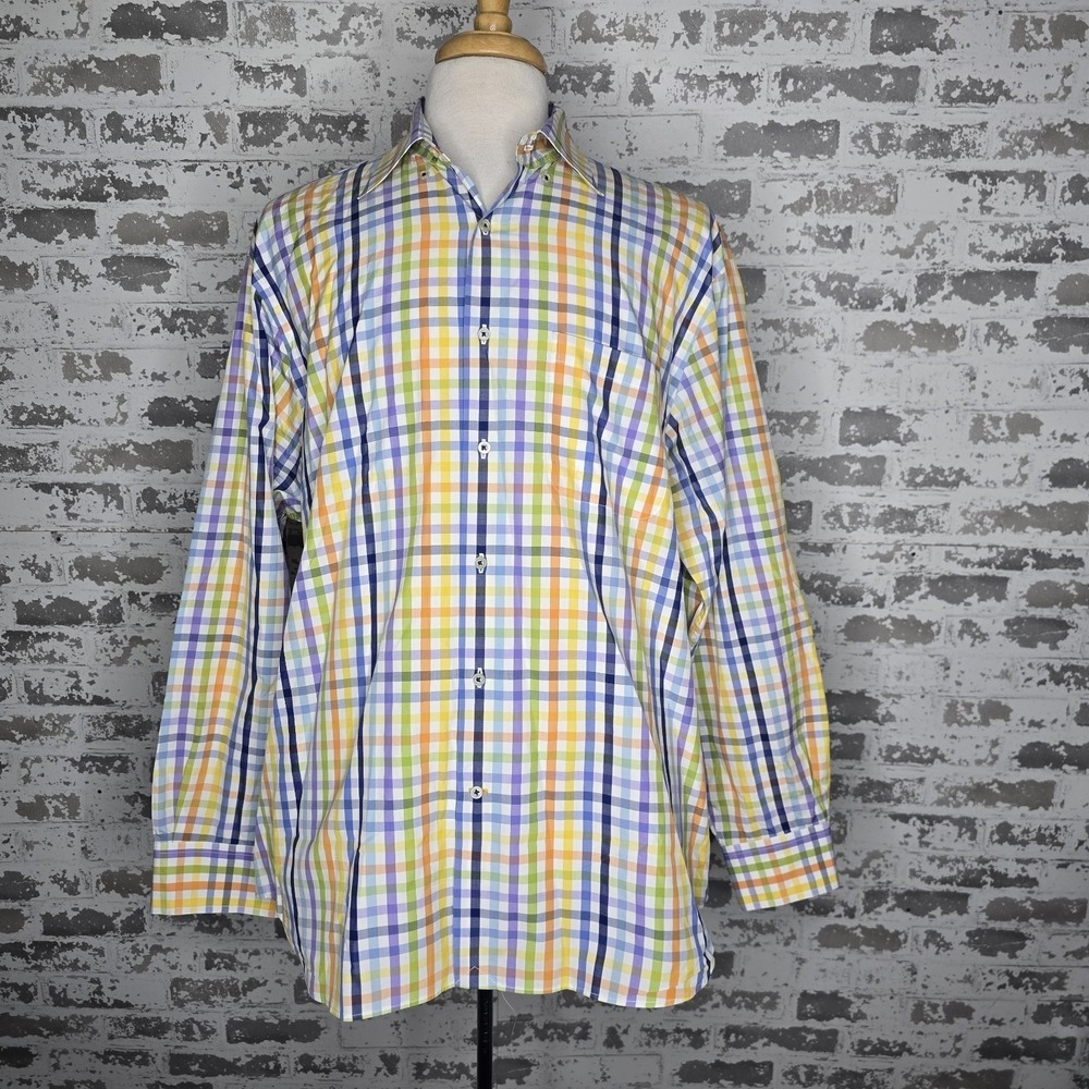 Robert Talbott Carmel Shirt Mens XL ( Runs Big) Multicolor Plaid‎ 100% Cotton